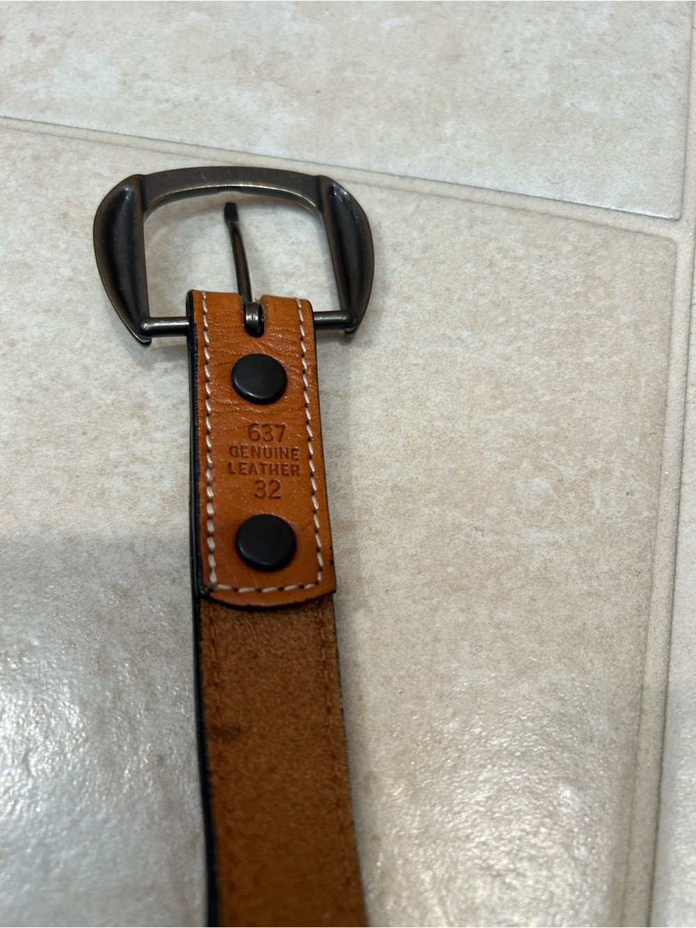Decorative Brown Leather Belt with Turquoise & Rhinestone Accents, Size 32. - Picture 7 of 7